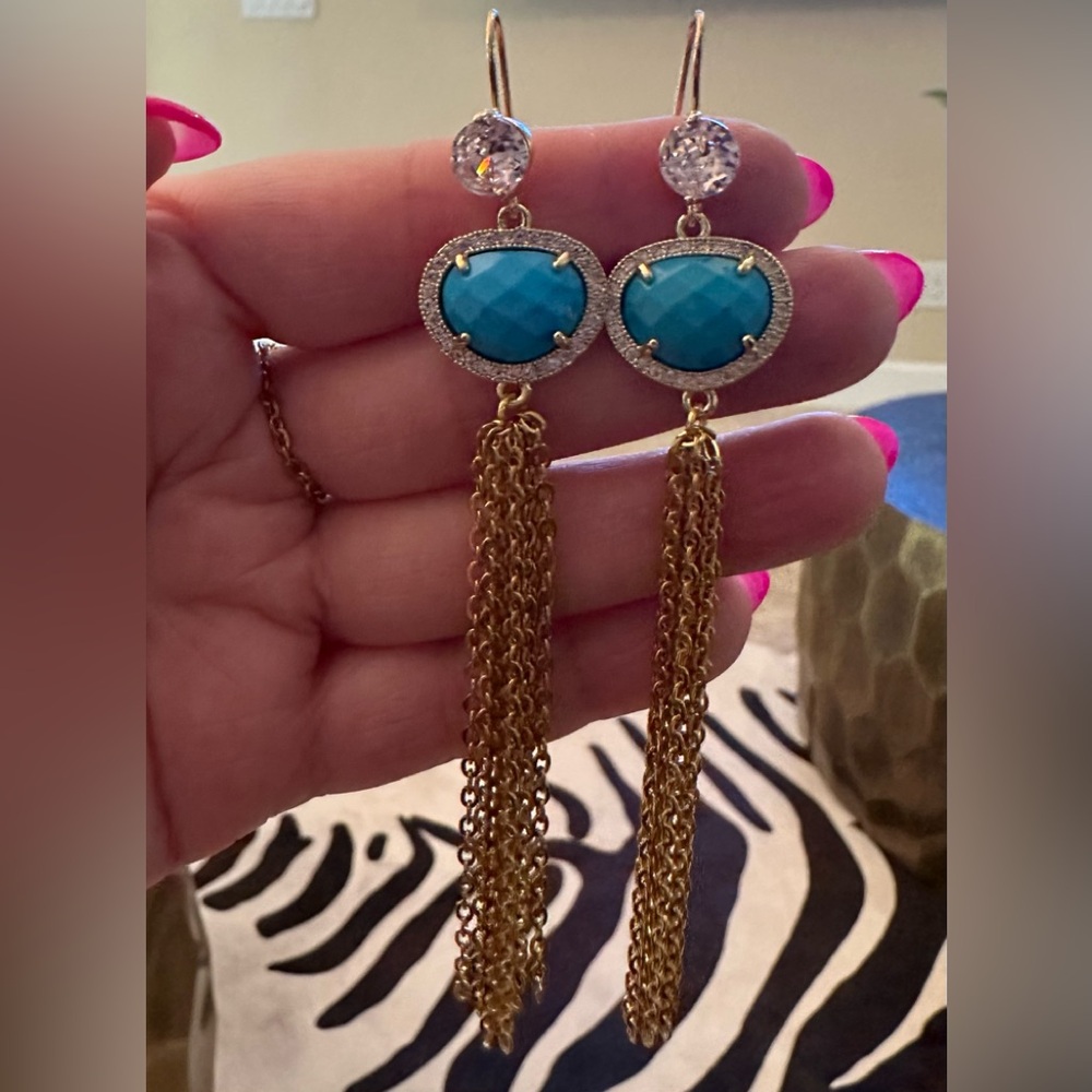 Gorgeous Turquoise and CZ drop earrings